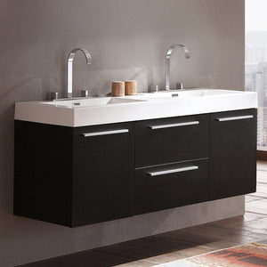 Fresca Opulento 54" Black Modern Double Sink Bathroom Cabinet w/ Integrated Sinks FCB8013BW-I