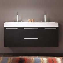 Load image into Gallery viewer, Fresca Opulento 54&quot; Black Modern Double Sink Bathroom Cabinet w/ Integrated Sinks FCB8013BW-I