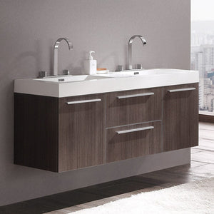 Fresca Opulento 54" Gray Oak Modern Double Sink Bathroom Cabinet w/ Integrated Sinks FCB8013GO-I