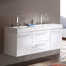 Load image into Gallery viewer, Fresca Opulento 54&quot; White Modern Double Sink Cabinet w/ Integrated Sinks FCB8013WH-I