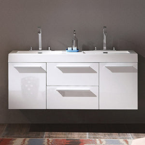 Fresca Opulento 54" White Modern Double Sink Cabinet w/ Integrated Sinks FCB8013WH-I