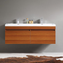 Load image into Gallery viewer, Fresca Largo 57&quot; Teak Modern Double Sink Bathroom Cabinet w/ Integrated Sinks FCB8040TK-I