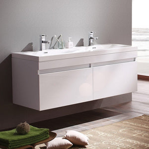Fresca Largo 57"White Modern Double Sink Bathroom Cabinet w/ Integrated Sinks FCB8040WH-I