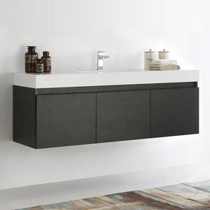 Fresca Mezzo 60" Black Wall Hung Single Sink Modern Bathroom Cabinet w/ Integrated Sink FCB8041BW-I