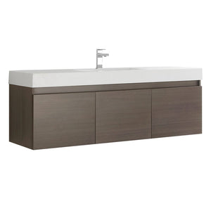 Fresca Mezzo 60" Gray Oak Wall Hung Single Sink Modern Bathroom Cabinet w/ Integrated Sink FCB8041GO-I