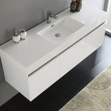 Load image into Gallery viewer, Fresca Mezzo 60&quot; White Wall Hung Single Sink Modern Bathroom Cabinet w/ Integrated Sink FCB8041WH-I