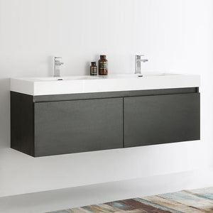 Fresca Mezzo 60" Black Wall Hung Double Sink Modern Bathroom Cabinet w/ Integrated Sink FCB8042BW-I