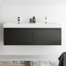 Load image into Gallery viewer, Fresca Mezzo 60&quot; Black Wall Hung Double Sink Modern Bathroom Cabinet w/ Integrated Sink FCB8042BW-I