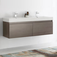 Load image into Gallery viewer, Fresca Mezzo 60&quot; Gray Oak Wall Hung Double Sink Modern Bathroom Cabinet w/ Integrated Sink FCB8042GO-I