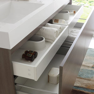 Fresca Mezzo 60" Gray Oak Wall Hung Double Sink Modern Bathroom Cabinet w/ Integrated Sink FCB8042GO-I