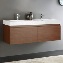 Load image into Gallery viewer, Fresca Mezzo 60&quot; Teak Wall Hung Double Sink Modern Bathroom Cabinet w/ Integrated Sink FCB8042TK-I