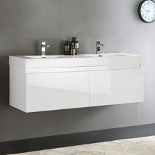 Load image into Gallery viewer, Fresca Mezzo 60&quot; White Wall Hung Double Sink Modern Bathroom Cabinet w/ Integrated Sink FCB8042WH-I