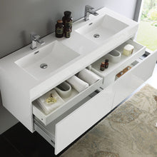 Load image into Gallery viewer, Fresca Mezzo 60&quot; White Wall Hung Double Sink Modern Bathroom Cabinet w/ Integrated Sink FCB8042WH-I