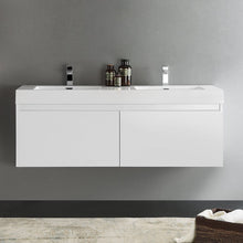 Load image into Gallery viewer, Fresca Mezzo 60&quot; White Wall Hung Double Sink Modern Bathroom Cabinet w/ Integrated Sink FCB8042WH-I