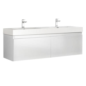 Fresca Mezzo 60" White Wall Hung Double Sink Modern Bathroom Cabinet w/ Integrated Sink FCB8042WH-I