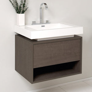 Fresca Potenza 28" Gray Oak Modern Bathroom Cabinet w/ Vessel Sink FCB8070GO-I