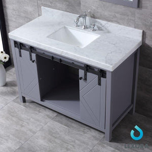 Lexora LM342248SBBS000 Marsyas 48" Dark Grey Single Vanity, White Carrara Marble Top, White Square Sink and no Mirror
