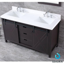 Load image into Gallery viewer, Lexora LM342260DCCS000 Marsyas 60&quot; Brown Double Vanity, White Quartz Top, White Square Sinks and no Mirror