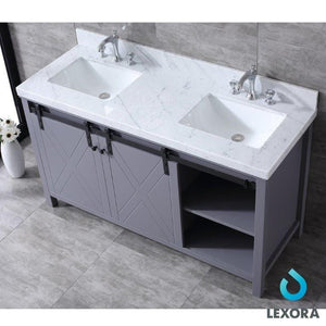 Lexora LM342260DBBS000 Marsyas 60" Dark Grey Double Vanity, White Carrara Marble Top, White Square Sinks and no Mirror