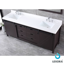 Load image into Gallery viewer, Lexora LM342284DCCS000 Marsyas 84&quot; Brown Double Vanity, White Quartz Top, White Square Sinks and no Mirror
