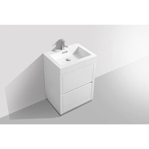Kubebath FMB24-GW Bliss 24" High Gloss White Free Standing Modern Bathroom Vanity