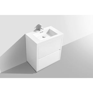Kubebath FMB30-GW Bliss 30"  High Gloss White Free Standing Modern Bathroom Vanity