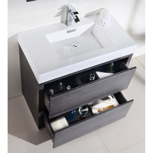 Kubebath FMB36-GO Bliss 36" Gray Oak Free Standing Modern Bathroom Vanity