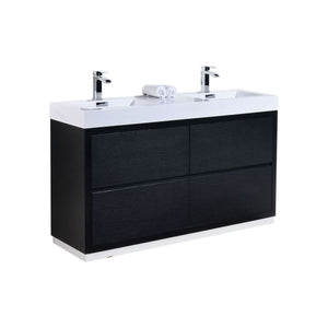 Kubebath FMB60D-BK Bliss 60" Double  Sink Black Free Standing Modern Bathroom Vanity