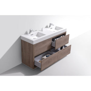 Kubebath FMB60D-BTN Bliss 60" Double  Sink Butternut Free Standing Modern Bathroom Vanity