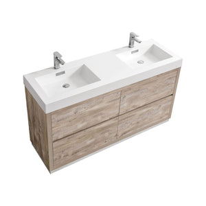 Kubebath FMB60D-NW Bliss 60" Double  Sink Nature Wood Free Standing Modern Bathroom Vanity