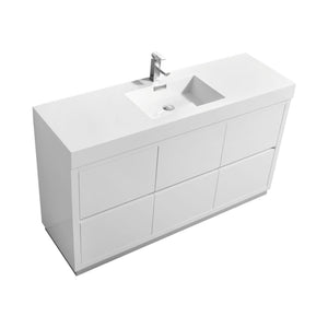 Kubebath FMB60S-GW Bliss 60" Single Sink High Gloss White Free Standing Modern Bathroom Vanity