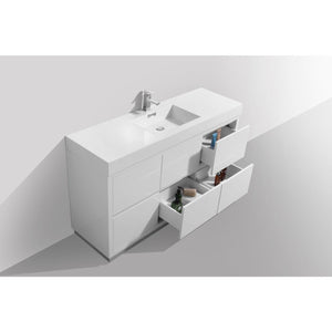 Kubebath FMB60S-GW Bliss 60" Single Sink High Gloss White Free Standing Modern Bathroom Vanity