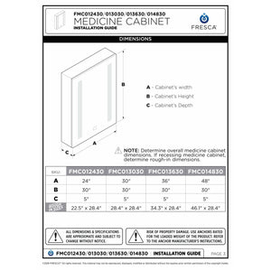 Fresca Tiempo 36" Wide x 30" Tall Bathroom Medicine Cabinet w/ LED Lighting & Defogger FMC013630