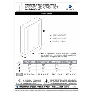 Fresca Tiempo 36" Wide x 36" Tall Bathroom Medicine Cabinet w/ LED Lighting & Defogger FMC013636