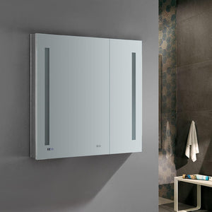 Fresca Tiempo 36" Wide x 36" Tall Bathroom Medicine Cabinet w/ LED Lighting & Defogger FMC013636