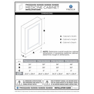 Fresca Spazio 24" Wide x 30" Tall Bathroom Medicine Cabinet w/ LED Lighting & Defogger FMC022430-L