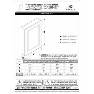 Fresca Spazio 24" Wide x 36" Tall Bathroom Medicine Cabinet w/ LED Lighting & Defogger FMC022436-R