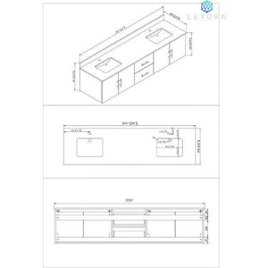 Lexora LG192280DBDSLM30F Geneva 80" Dark Grey Double Vanity, White Carrara Marble Top, White Square Sinks and 30" LED Mirrors w/ Faucets