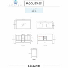 Load image into Gallery viewer, Lexora LJ342260DADSM58F Jacques 60&quot; White Double Vanity, White Carrara Marble Top, White Square Sinks and 58&quot; Mirror w/ Faucets