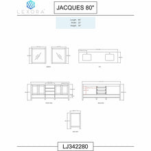 Load image into Gallery viewer, Lexora LJ342280DADSM30F Jacques 80&quot; White Double Vanity, White Carrara Marble Top, White Square Sinks and 30&quot; Mirrors w/ Faucets