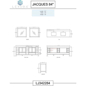Lexora LJ342284DADSM34 Jacques 84" White Double Vanity, White Carrara Marble Top, White Square Sinks and 34" Mirrors