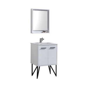 Kubebath KB24GW Bosco 24" Modern Bathroom Vanity w/ Quartz Countertop and Matching Mirror