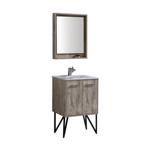 Kubebath KB24NW Bosco 24" Modern Bathroom Vanity w/ Quartz Countertop and Matching Mirror