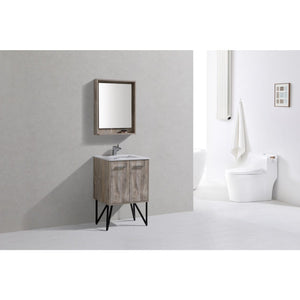 Kubebath KB24NW Bosco 24" Modern Bathroom Vanity w/ Quartz Countertop and Matching Mirror