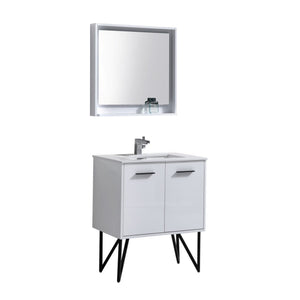 Kubebath KB30GW Bosco 30" Modern Bathroom Vanity w/ Quartz Countertop and Matching Mirror