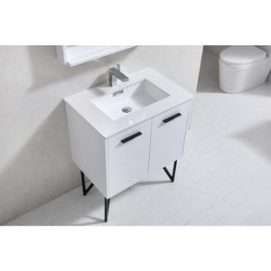 Kubebath KB30GW Bosco 30" Modern Bathroom Vanity w/ Quartz Countertop and Matching Mirror