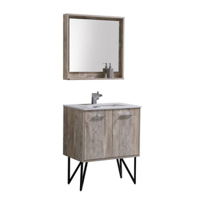 Kubebath KB30NW Bosco 30" Modern Bathroom Vanity w/ Quartz Countertop and Matching Mirror