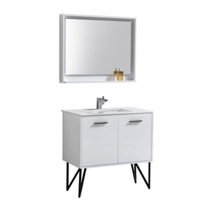 Kubebath KB36GW Bosco 36" Modern Bathroom Vanity w/ Quartz Countertop and Matching Mirror