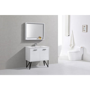 Kubebath KB36GW Bosco 36" Modern Bathroom Vanity w/ Quartz Countertop and Matching Mirror