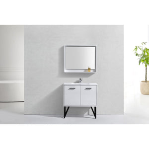 Kubebath KB36GW Bosco 36" Modern Bathroom Vanity w/ Quartz Countertop and Matching Mirror